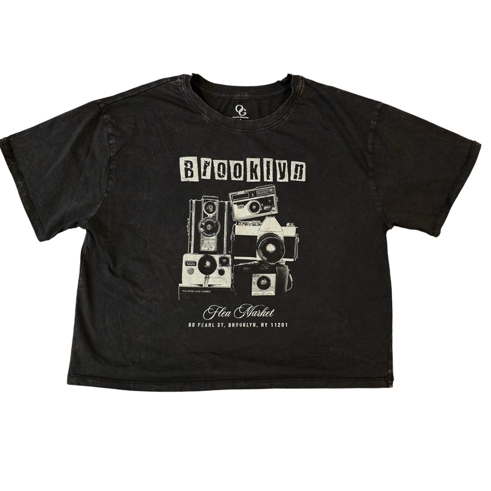 Organic Generation Brooklyn Flea Market Camera Graphic‎ T-Shirt Washed Black M